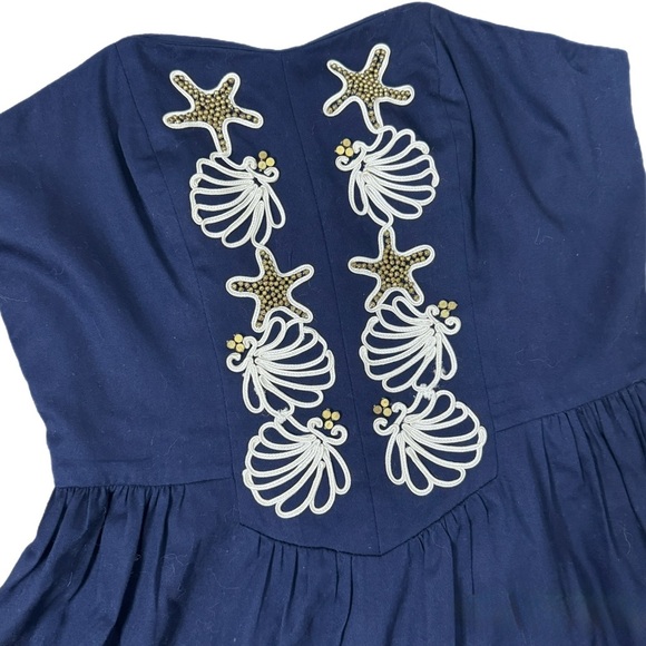 Lilly Pulitzer Mayfield Strapless Mini Dress Navy Starfish Seashell Size 4 - Picture 2 of 4